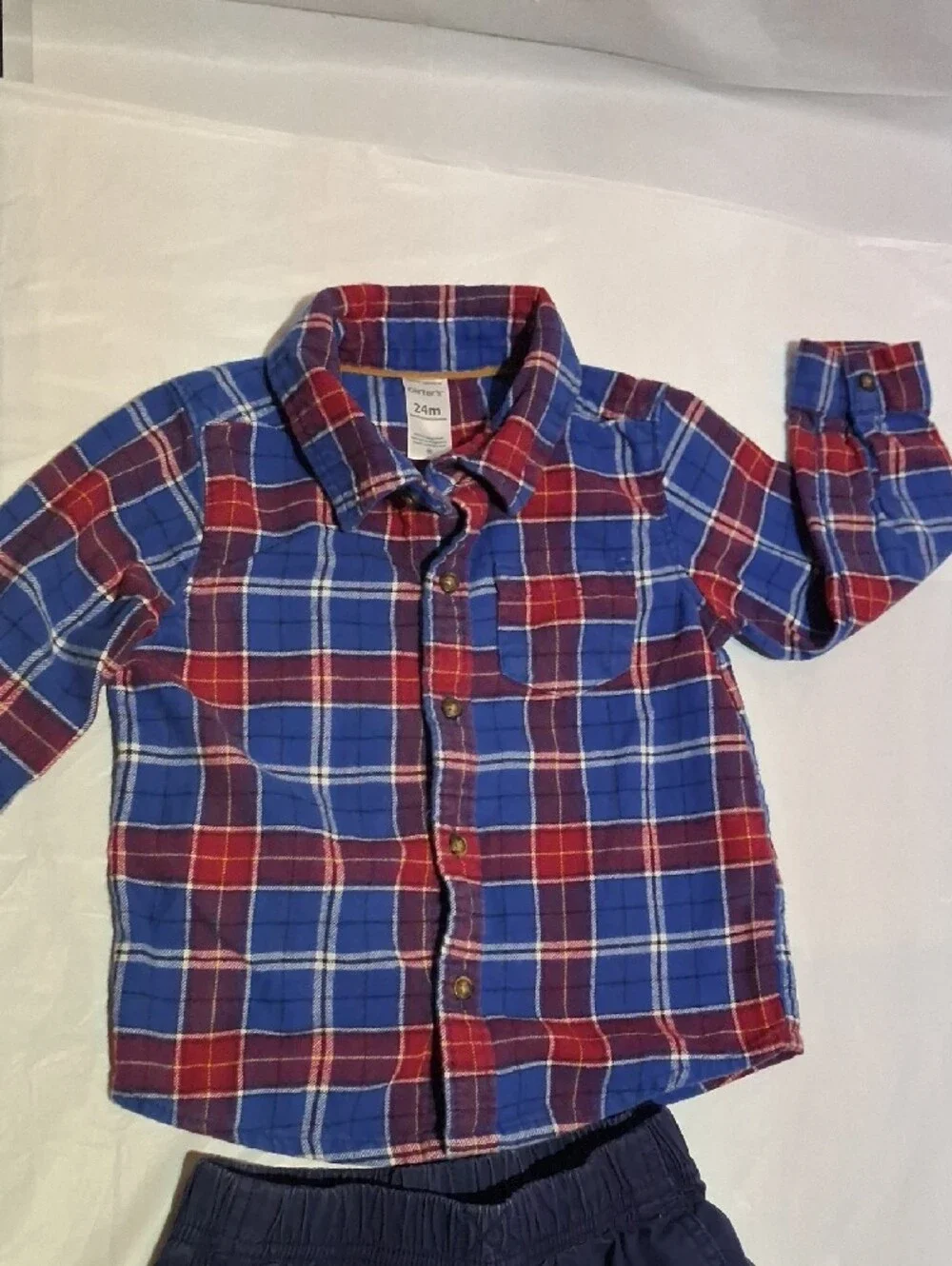 Carter's Toddler Boy Plaid Flannel Button-Up Shirt & Navy Pants Set 24 Months